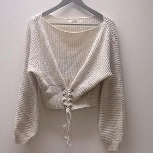 SEEK The Label Cream Lace-Up Knit Sweater